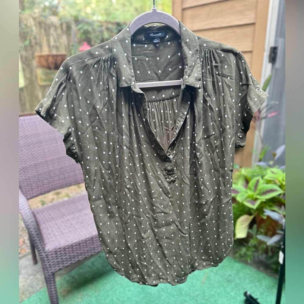 Madewell Olive Green Polka Dot Casual Shirt